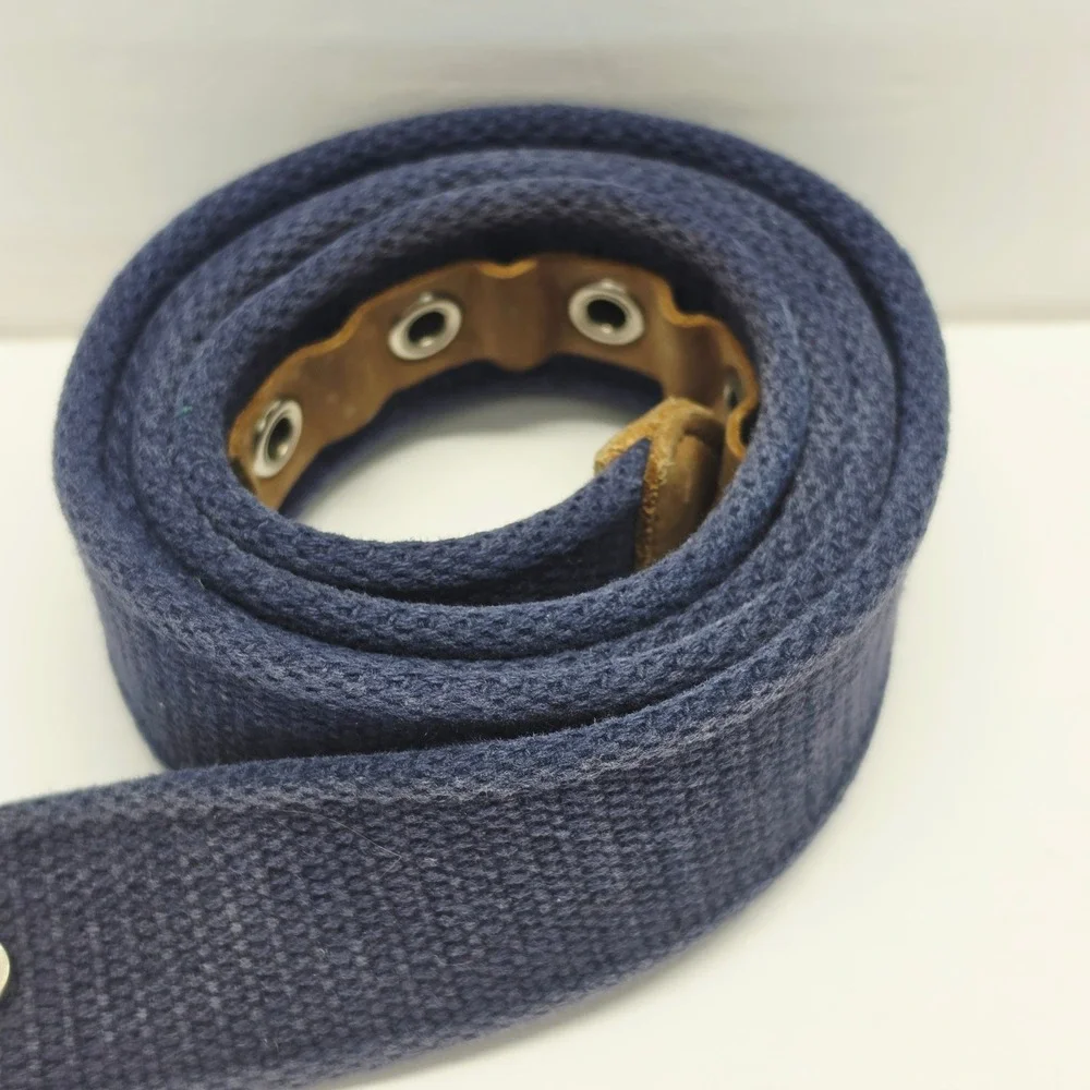 Fossil Utility Gear Mens Navy Blue Canvas Web Belt Leather Trim Size 38